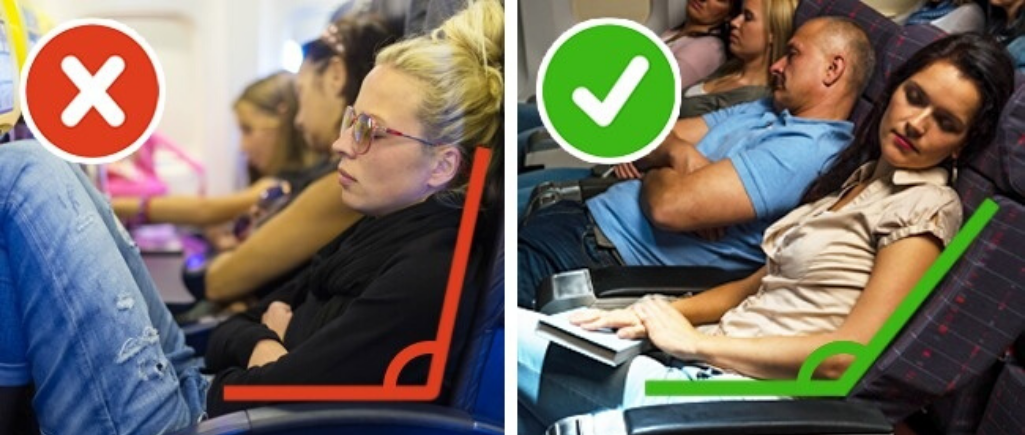 Правильное положение кресла самолета для сна
