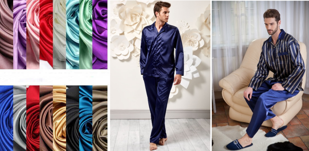 Разноцветная ткань и мужчины в пижамах